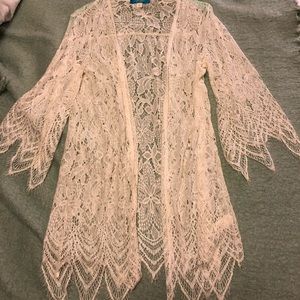 Gorgeous BOHO kimono top lace coverup wrap L